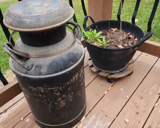Large planter and Vintage Milk Can 
