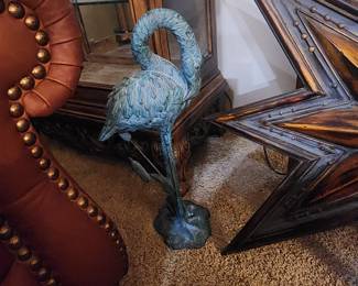 Metal flamingo statue 