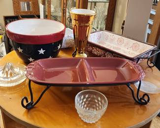 Serving Trays with stands, large USA stoneware bowl 