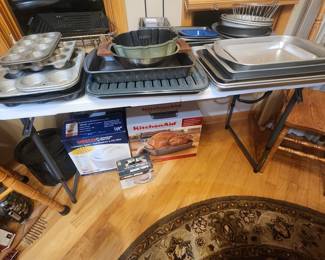 Nesco Food Dehydrator, KitchenAid Roasting Pan, and Black & Decker food chopper all in original boxes