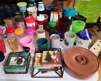 Plastic drinkware, tortilla warmer, napkins holders