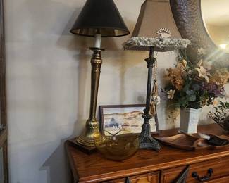 Lamps and yellow MCM glass bowls