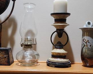 Vintage Glass Oil Lamp and a Pillar Candle Holder