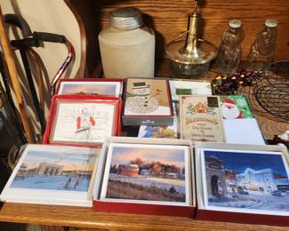 Christmas cards and vintage jars