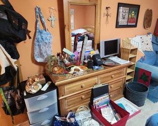 Wood Dresser with mirror - and lots of arts and craft supplies