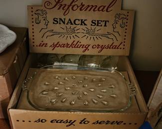 Vintage glass snack set in original box