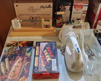 Brand new Cedar grilling planks. Kabob skewer set, hand mixers, apple peeler