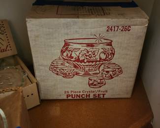Glass punch bowl set in original box