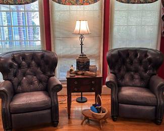 Blue leather chairs