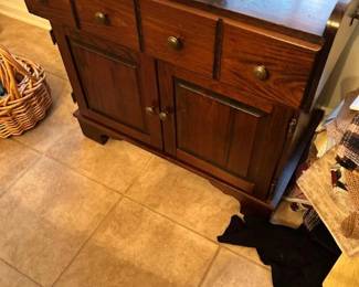 Medium wood cabinet table. Great storage, in very good condition! $50.00 or best offer.