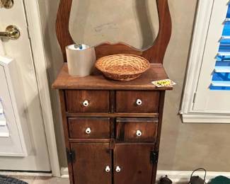 Rustic wood cabinet with rod to hang towels, blanket, etc. $50.00 or best offer.
