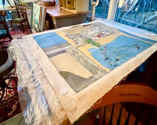 John Torres canvasas, Suzanne's works, lots of local artist, line drawings, sketches, pieces from Best Products colletion...