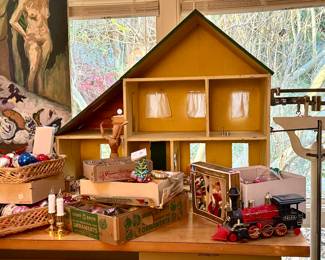 Dollhouse, old time scale, Desks, filinging cabinets, ART, and so much more. The studio is packed 