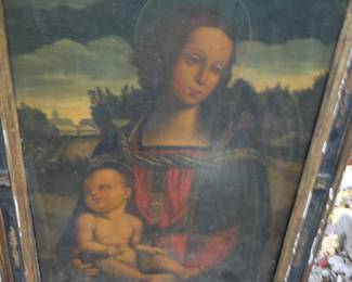 Old on board Madonna and child artwork originally from Paris