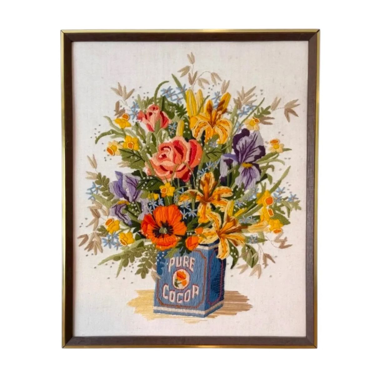 Framed Woodland Creatures Crewel Embroidery Wall Art (17 x 17)