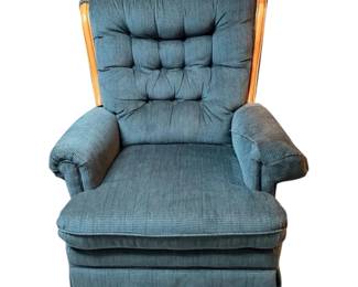 Wooden Recliner W Blue Fabric
