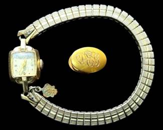 Vintage 14k Gold Hamilton Watch 10k Gold Monogrammed DEG Clip