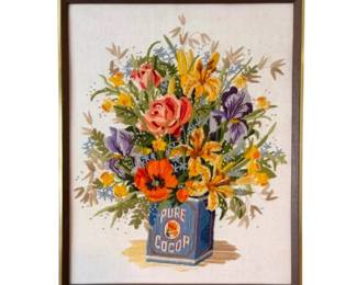 Vintage Framed Wildflower Crewel Embroidery Wall Art 21 x 17
