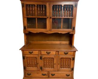 Early American Wooden China Hutch W Glass Doors