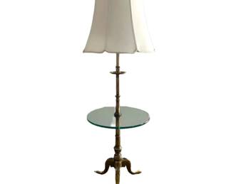 Vintage French Provincial Solid Brass Floor Lamp w Glass Table