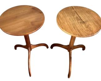 Two Shaker Style Round Wooden Side Tables