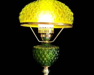 Vintage Quilted Green Glass Hurricane Lamp