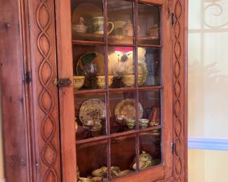 Antique round back corner cupboard with original glass panels