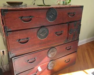 Pr. Of Antique Japanese chests - one sitting atop other 