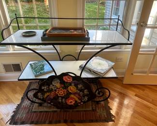 Wrought iron  & glass two tier table/ bar shelf