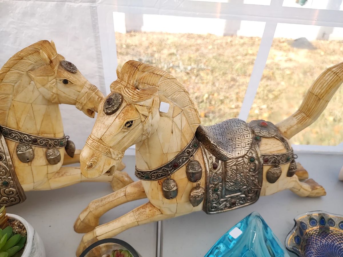 Pair Ivory/Bone Asian horses