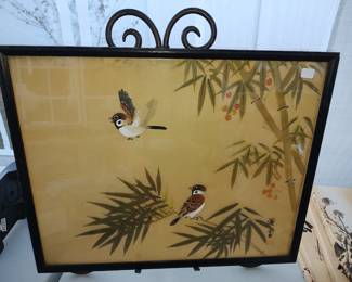 Asian hand painted silk birds