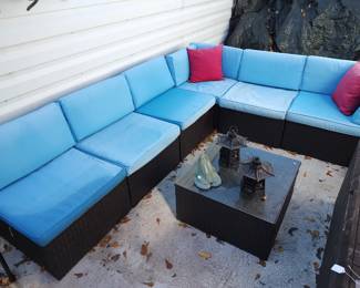 wicker patio sectional sofa set,  chinese lanterns,,