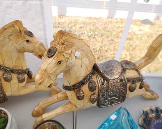 Pair Ivory/Bone Asian horses