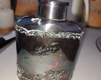 engraved silverplate flask