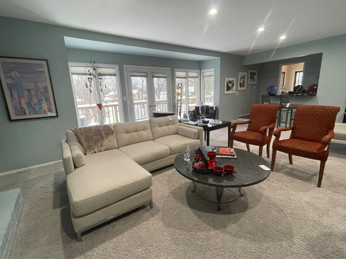 Beautiful Fabric on This Very Comfortable Sofa with a Reversible Chaise that can go on the Left or Right Side. 88" W x 31" H x 34" D