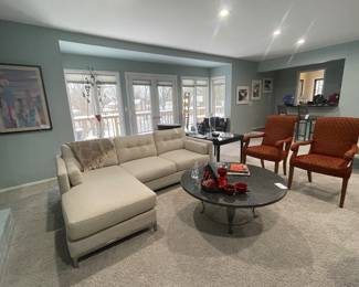 Beautiful Fabric on This Very Comfortable Sofa with a Reversible Chaise that can go on the Left or Right Side. 88" W x 31" H x 34" D