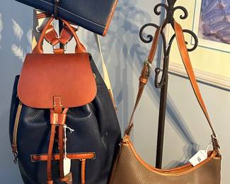 Great Dooney & Burke Navy & Tan Leather Backpack and Dark Tan Leather Purse in Great Condition!