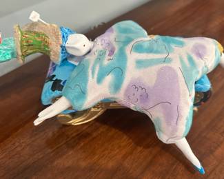 One of Several Signed Cerri Art French Millet Dolls Available, This one on a Hand Painted Bench.