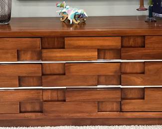 Gorgeous MCM 70's Brutalist Paul Evans Style 9 Drawer Dresser with Available Attached Mirror Not Shown. 