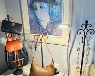 One of Two Gorgeous and Signed Barbara A. Wood Prints Available, Shown with Dooney & Burke Purses, Sterling and Turquoise Necklace and a Wonderful Millet Doll.