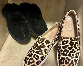 Michael Kors "Keaton" Leopard Cheetah Print Slip on Sneakers and Ugg Slippers, Both Size 9.