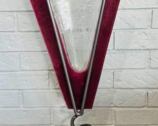 Wonderful Details of the Vintage 1980's Postmodern Memphis Pressed Glass and Iron Sculptural Vase, 27"h x 9"d.27"h x 9"d