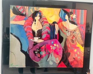 Isaac Maimon (B. Israel, 1951), 36" x 30", "Two Ladies in the Soiree" Print in Black Lacquer Frame.