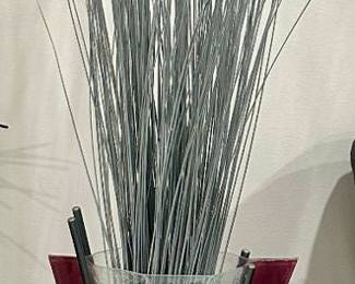 Vintage 1980's Postmodern Memphis Pressed Glass and Iron Sculptural Vase, 27"h x 9"d