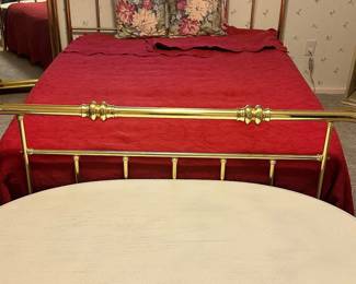 Another Look at the MCM Dresher Brass Queen Sized Bed Shown with an Antiqued White Painted Wooden Oval Table, 50"W x 26.5" x 17".