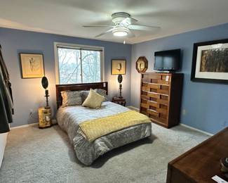 Beautifully Appointed Mid Century Modern Styled Bedroom with Fabulous Art, Decor & Clothing Available.