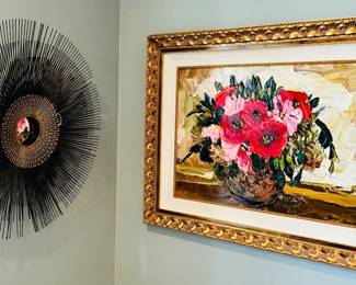 Beautiful Maria Rosenberg Painting Shown with a Crate & Barrel "Starburst" Wall Mirror.