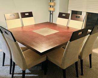Gorgeous Excelsior Designs Italian Square Dining Table and Eight Dining Chairs, Sold as a Set. 58.25" x 30"h