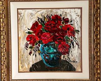 Maria Rosenberg (Canadian, B. 1969), "Flowers" Original Acrylic on Paper with Coa, 36" x 36".