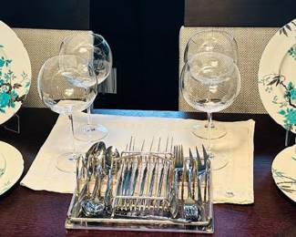 Rare Shelley Bone China, "Ovington" Turquoise 4 Piece Place Setting for 4.